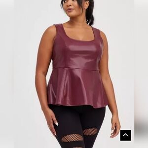 Nwt 1x Torrid Burgundy Faux Leather Peplum Sleeveless Top